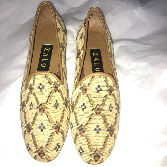 Zalo Shoes - Zalo Needlepoint Tapestry & Leather Flats